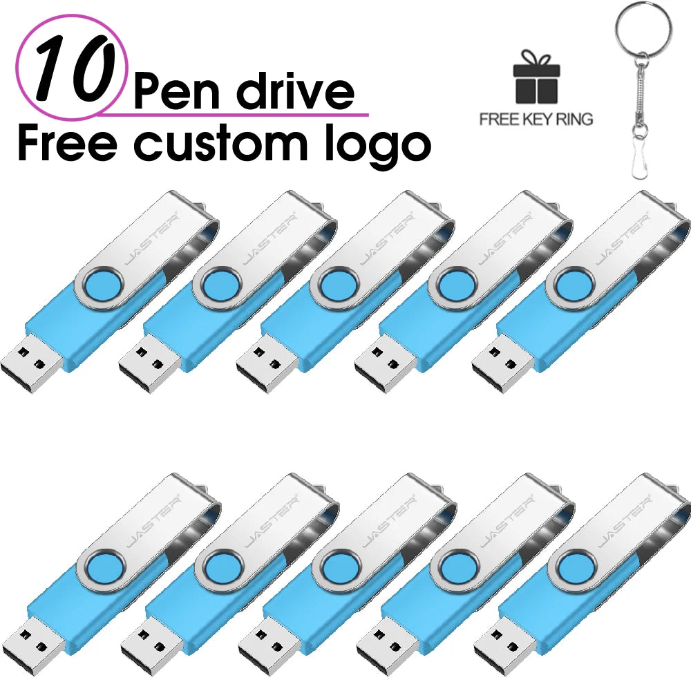 10-Pack Rotatable USB Flash Drive 128GB | Custom Logo Pen Drive USB Flash Drive PRIMED SKY BLUE 128MB(Not GB)