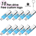 10-Pack Rotatable USB Flash Drive 128GB | Custom Logo Pen Drive USB Flash Drive PRIMED SKY BLUE 128MB(Not GB)