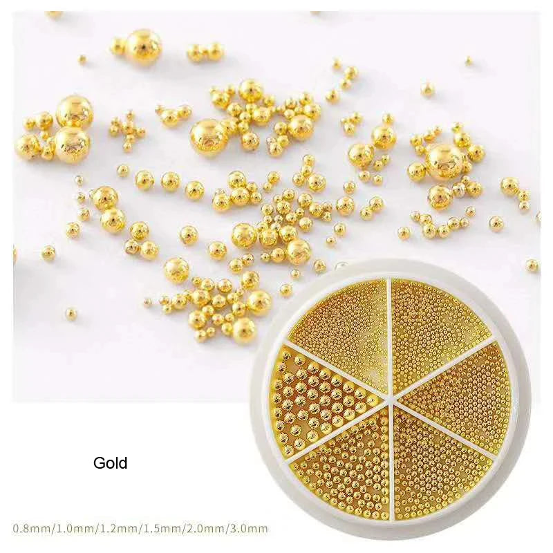 Nail Art Metal Round Beads 0.8–3.0mm Gold Silver | 12-Grid Box Nail Art Beads PRIMED ZP142