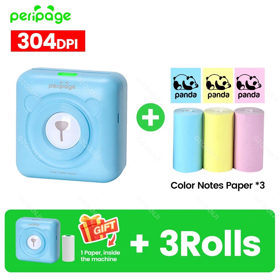 Peripage A6 58mm Mini Bluetooth Thermal Label Printer 300DPI Bluetooth Thermal Printer PRIMED 304BL 3Color