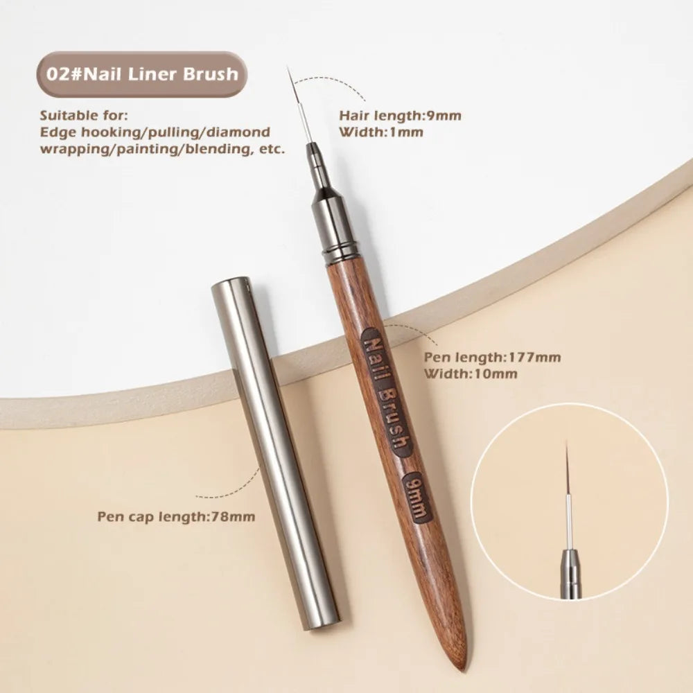Sandalwood Nail Liner Brush | Fine Detail Nail Art Tool 6–18mm