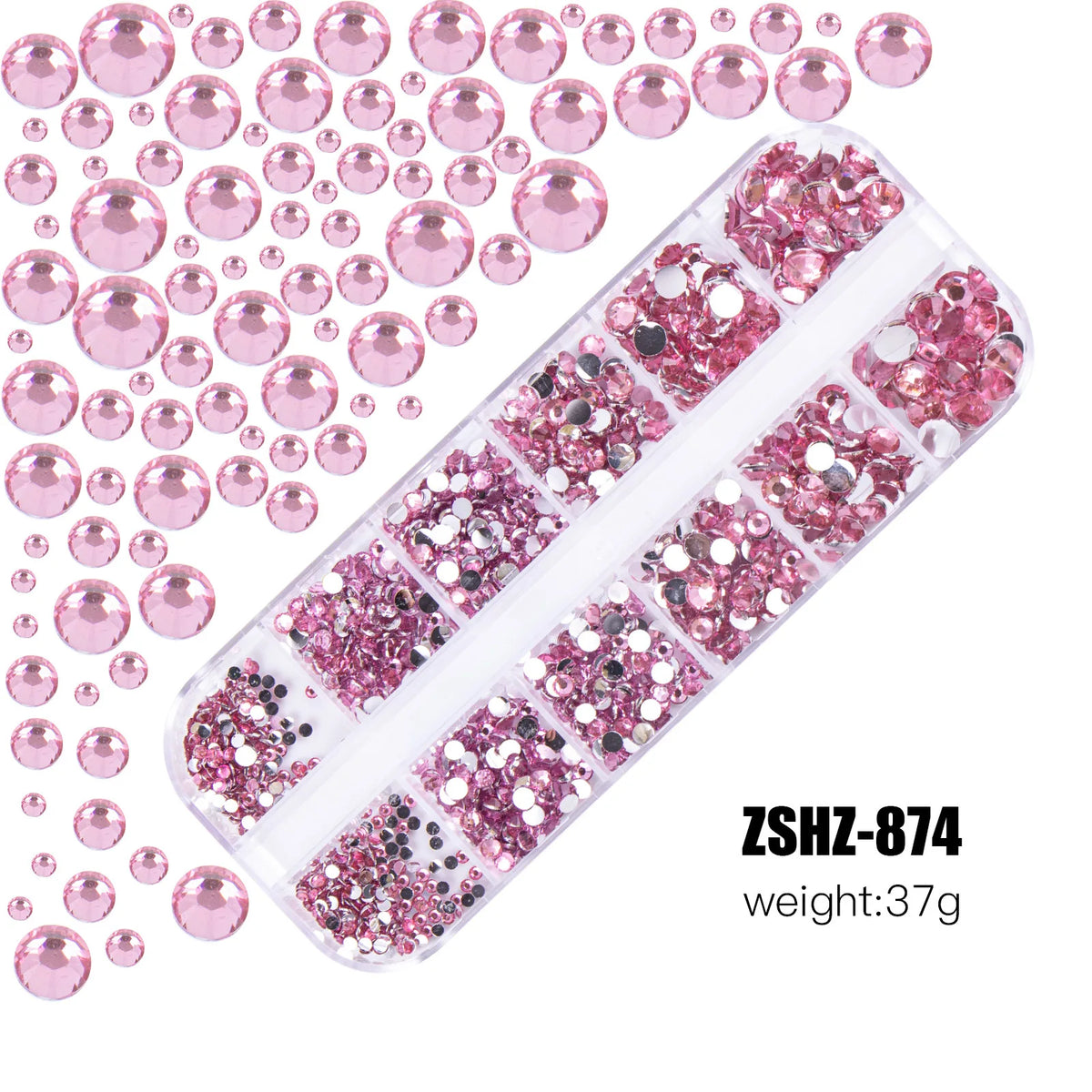 Mixed Size Flatback Glass Rhinestones 12-Grid Box SS6–SS30