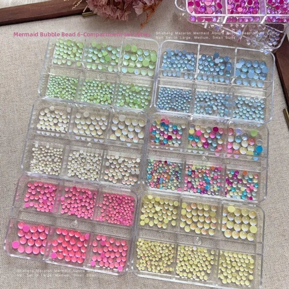 Mermaid Bubble Beads Nail Charms – Aurora Rainbow Glitter Nail Art Charms PRIMED