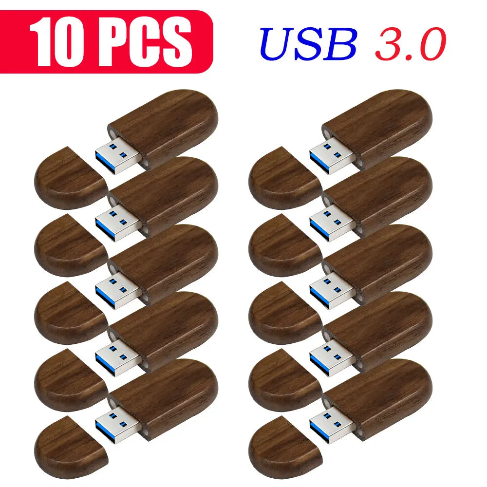 10-Pack Bamboo USB 3.0 Flash Drives | Custom Logo 4–128GB USB Flash Drive PRIMED 128 GB Walnut no box