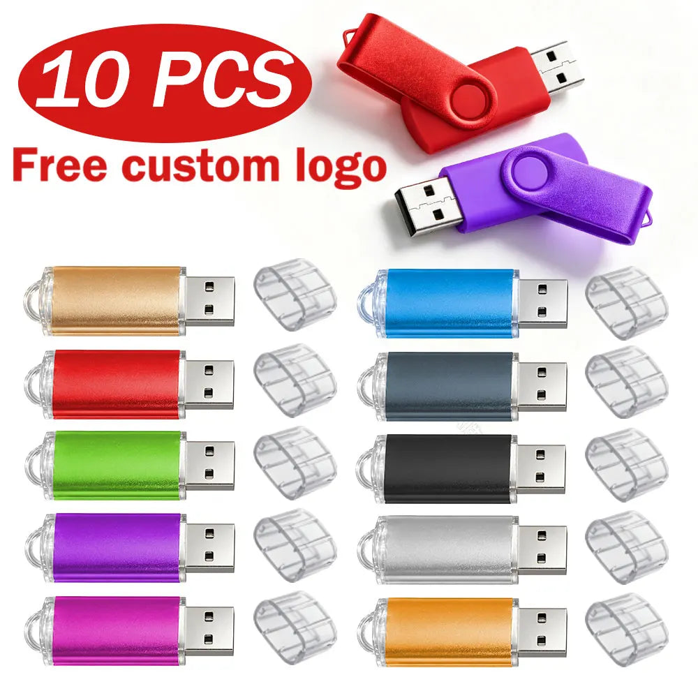 10-Pack Rotatable Metal USB 2.0 Flash Drives | Custom Logo USB Flash Drive PRIMED