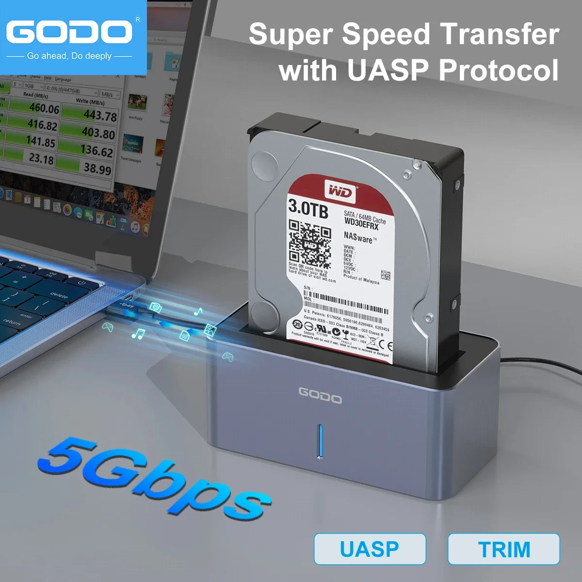 GODO USB 3.0 SAS/SATA Hard Drive Docking Station – 2.5/3.5" Hard Drive Dock PRIMED
