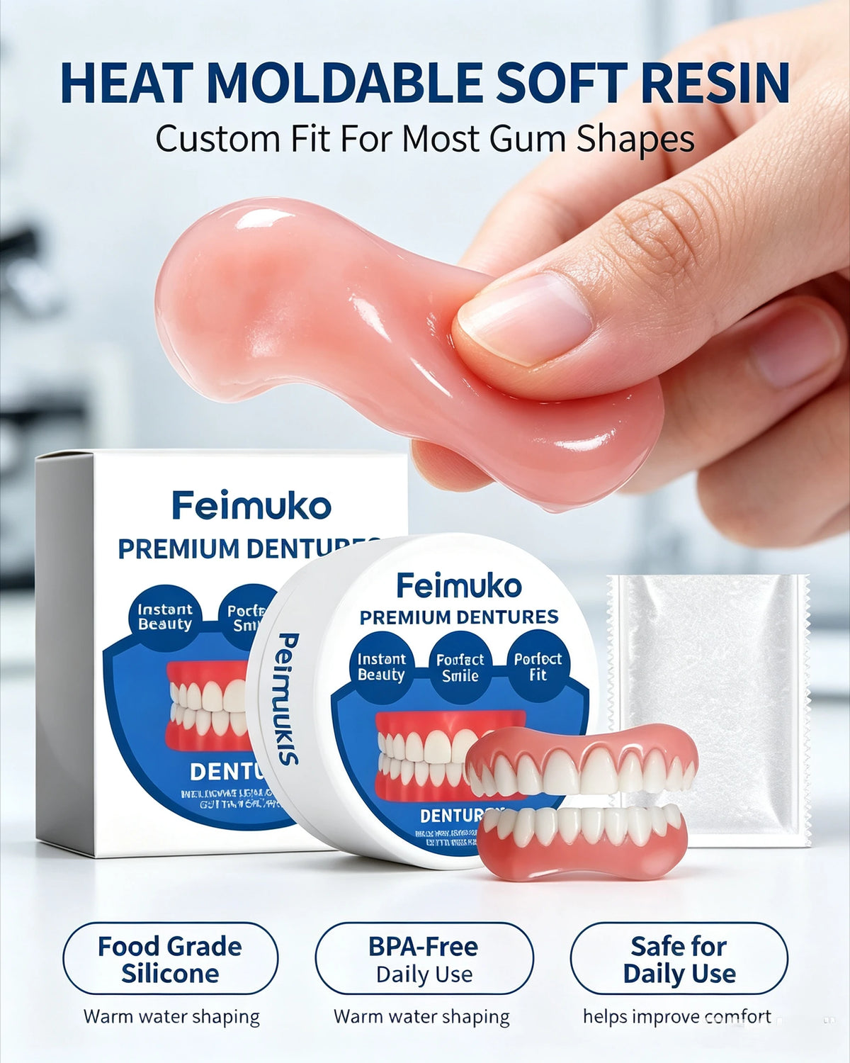 Soft Silicone Snap-On Dentures Full Set – Upper & Lower Teeth