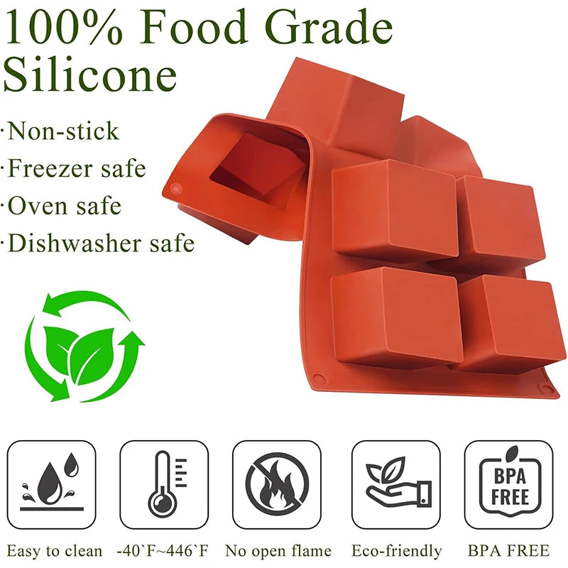 8-Cavity Silicone Cube Cake Mold – Mousse, Brownie & Chocolate Silicone Baking Mold PRIMED