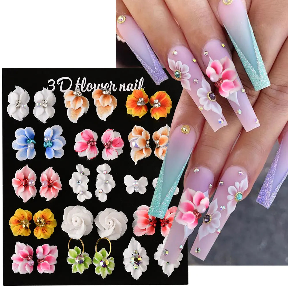3D Acrylic Flower Nail Charms – Rhinestone & Pearl | MAFANAILS Nail Art Charms PRIMED