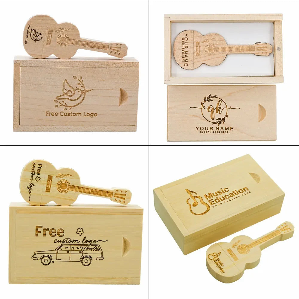 Wooden Guitar USB Flash Drive 20-Pack | Custom Logo 4–64GB Custom USB Flash Drive PRIMED