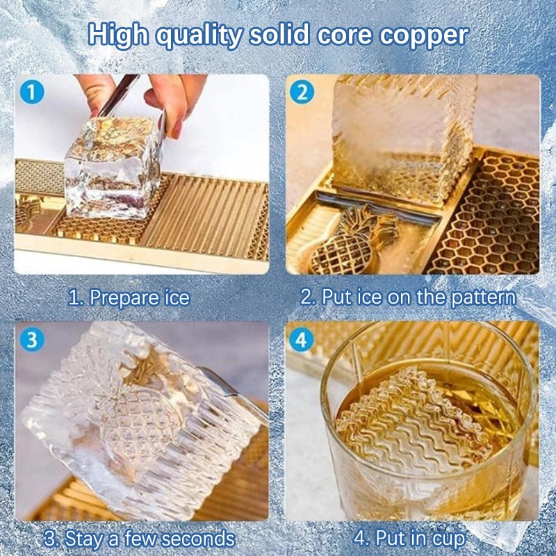 Brass Ice Stamp Mold – Pineapple & Wave Cocktail Ice Tool