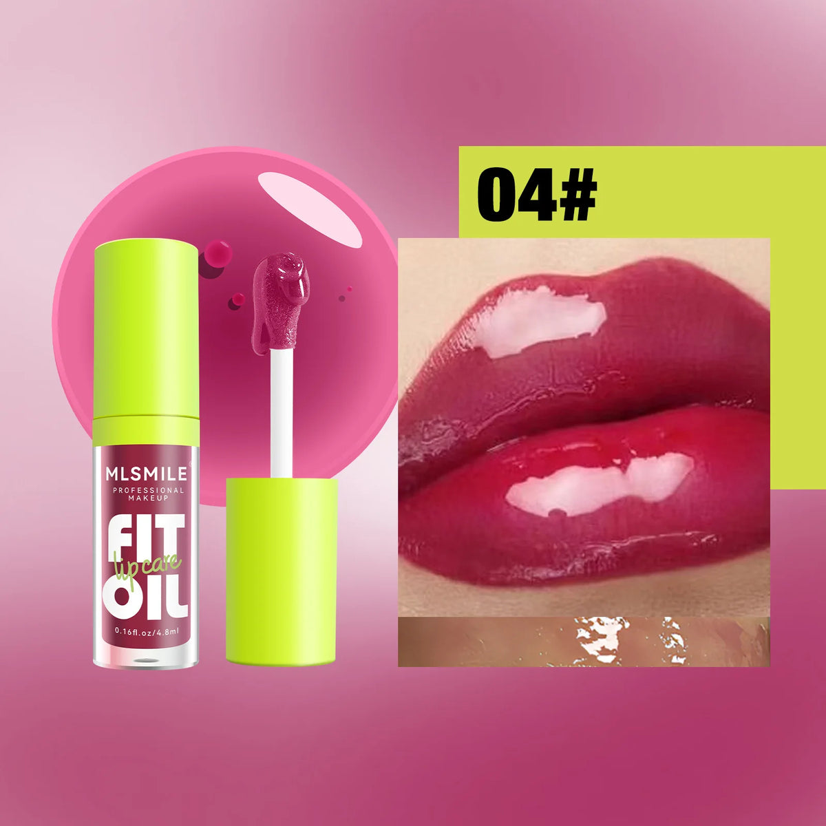 MLSMILE Hydrating Lip Oil Gloss – Pearlescent Mirror Plump Lips Lip Oil Gloss PRIMED 04