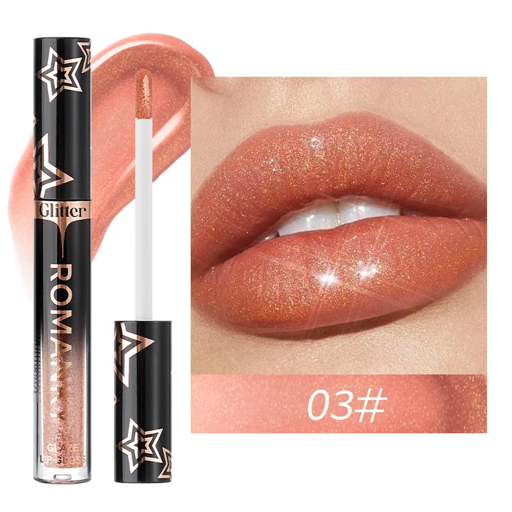 Pearl Metallic Lip Gloss – Waterproof Glitter Mirror Lip Glaze Lip Gloss PRIMED 03 2.3g