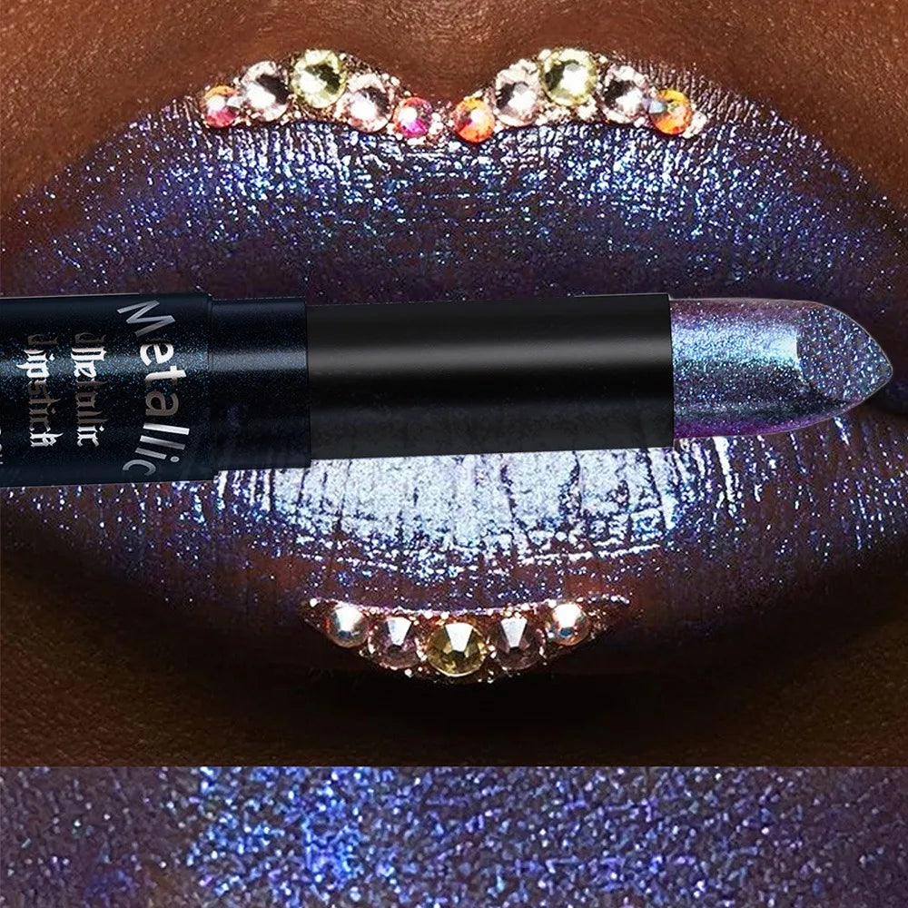 15-Color Metallic Glitter Lipstick – Pearlescent Shimmer Set