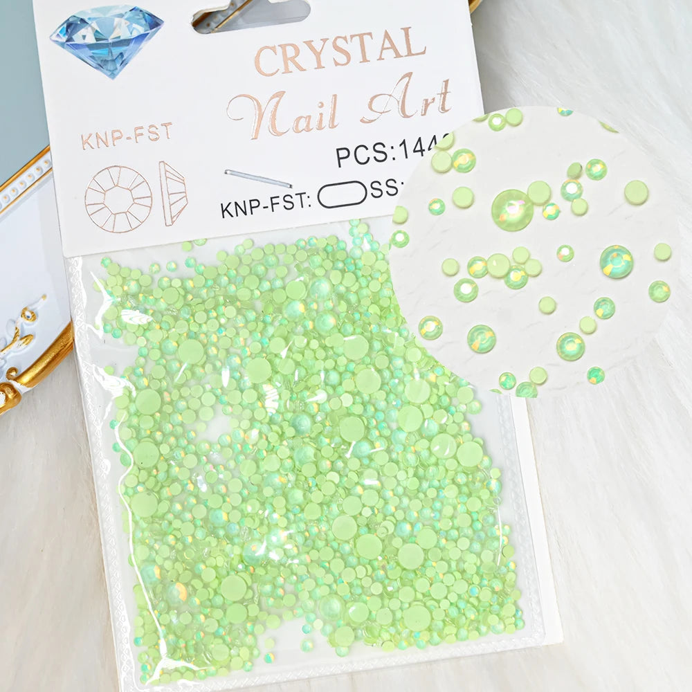 1440+ Aurora Nail Rhinestones Iridescent Green Glass Crystals Nail Art Rhinestones PRIMED A6