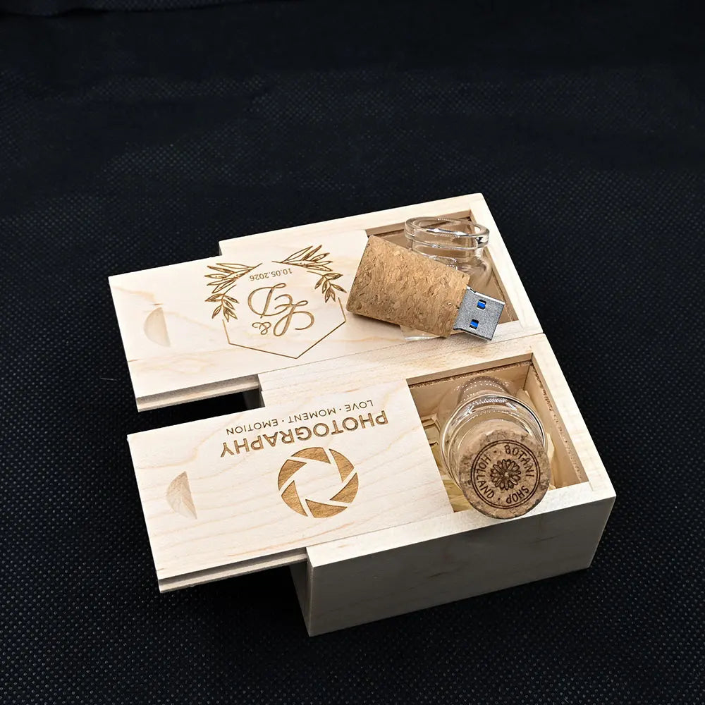 Custom Logo Drifting Bottle USB 3.0 Flash Drive – Wooden Box USB Flash Drive PRIMED