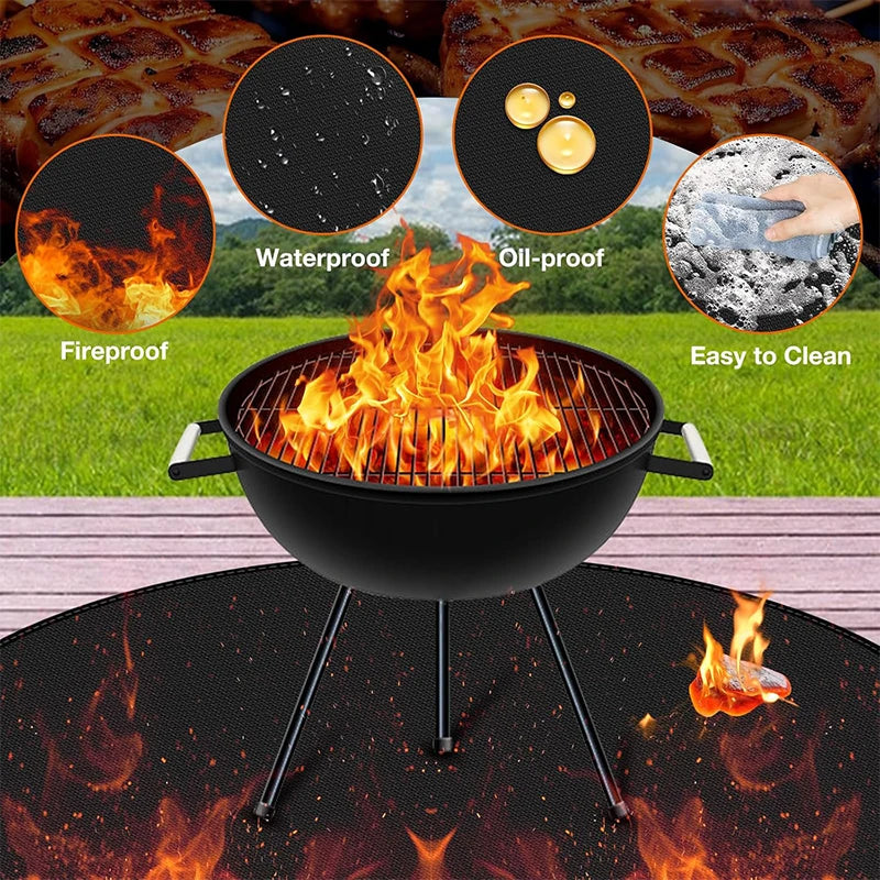 LMETJMA Round Fire Pit Mat – Fireproof BBQ Grill Pad for Deck Fire Pit Mat PRIMED