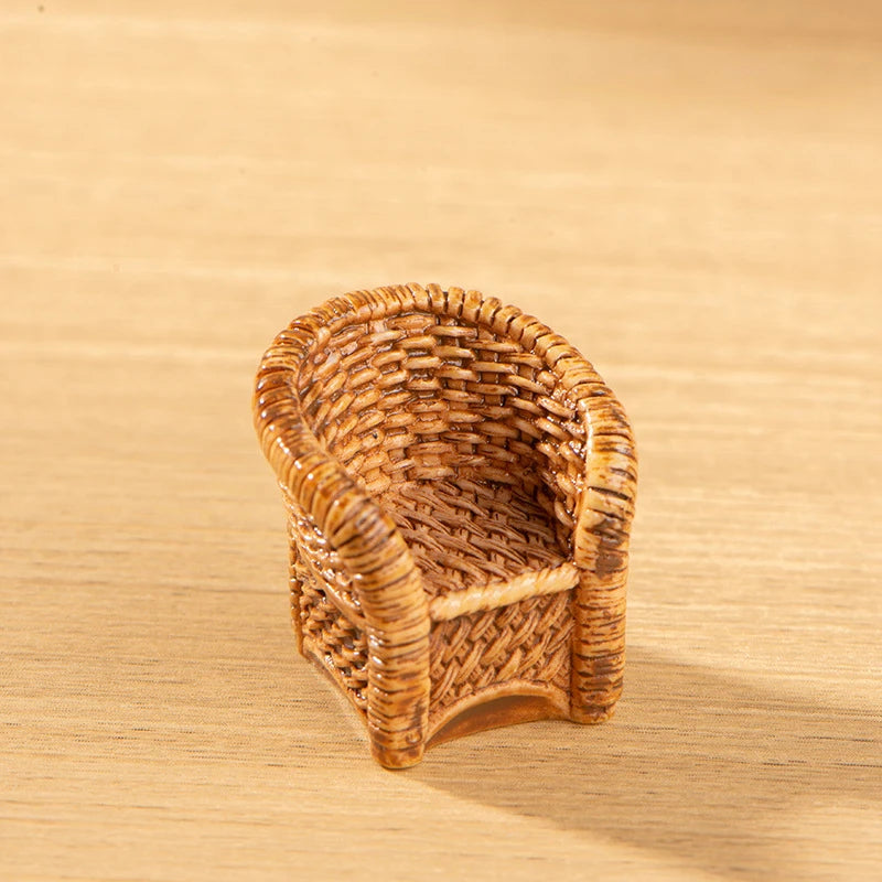 Miniature Bamboo Rattan Hand-Woven Basket & Chair Dollhouse Decor Dollhouse Miniature Decor PRIMED A1
