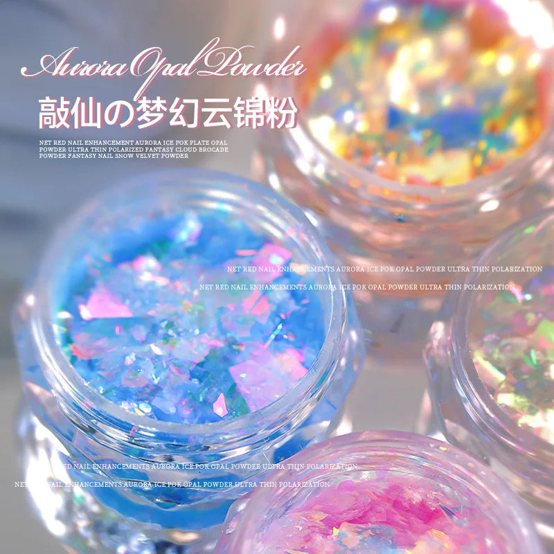 4-Jar Aurora Opal Nail Glitter Powder Set – Mirror Shimmer Nail Glitter Powder PRIMED