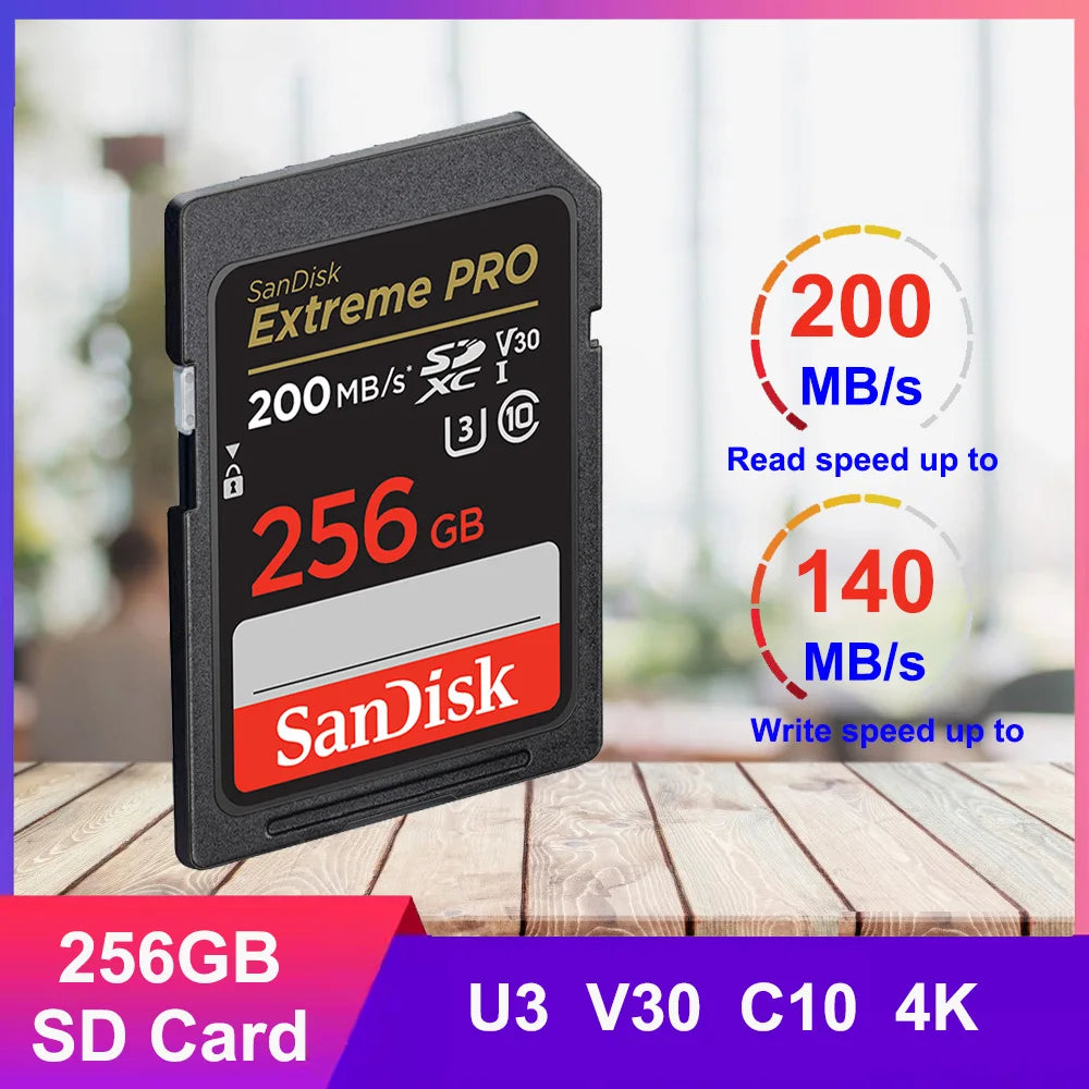SanDisk Ultra/Extreme PRO SD Card 32GB–256GB U3 V30 4K C10 Flash Memory Card PRIMED SD-XXD-256GB