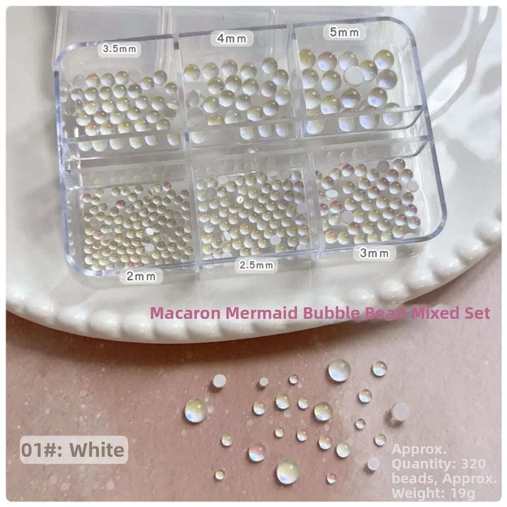 Mermaid Bubble Beads Nail Charms – Aurora Rainbow Glitter Nail Art Charms PRIMED Style 01