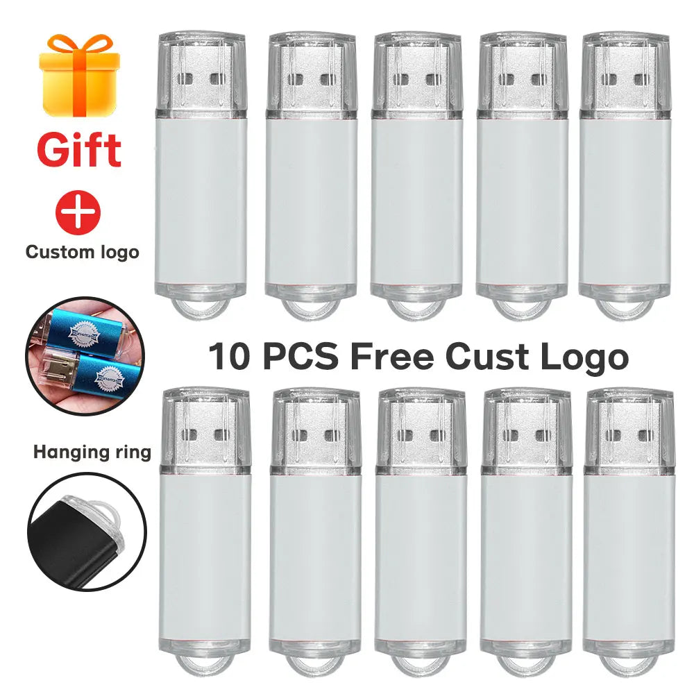 10-Pack Custom Logo Metal USB Flash Drives 256MB–128GB USB Flash Drive PRIMED 1GB x 10PCS silver-B