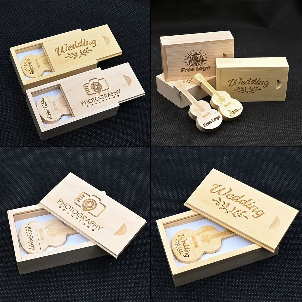 Wooden Guitar USB Flash Drive 16–128GB | Bulk Custom Logo USB Flash Drive PRIMED