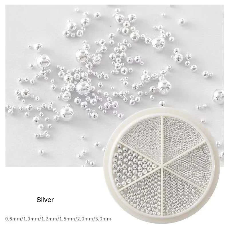 Nail Art Metal Round Beads 0.8–3.0mm Gold Silver | 12-Grid Box Nail Art Beads PRIMED ZP141