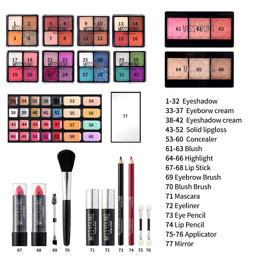 Women's Full Makeup Gift Set – Eyeshadow, Lipstick & Brushes