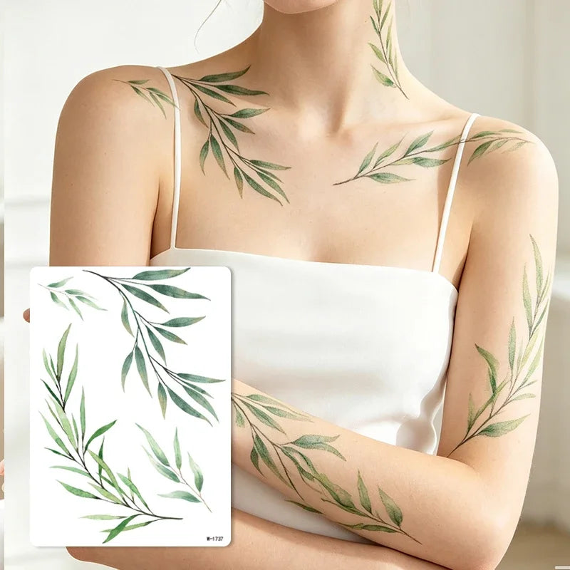 Green Vine Leaf Temporary Tattoo Sticker – Waterproof Body Art Temporary Tattoo Sticker PRIMED W-1737