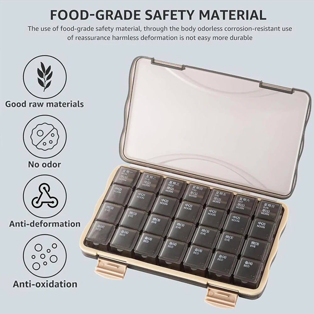 21/28 Day Pill Organizer | Large Compartments 3–4x Daily