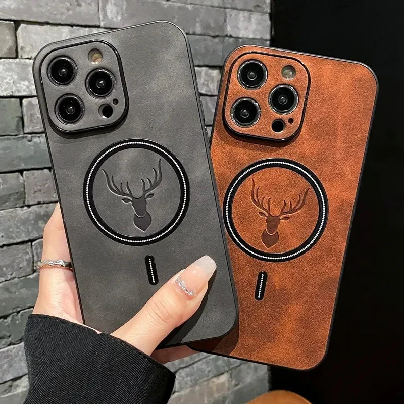 Deer Head Leather Magnetic iPhone Case – Wireless Charging Leather Phone Case PRIMED
