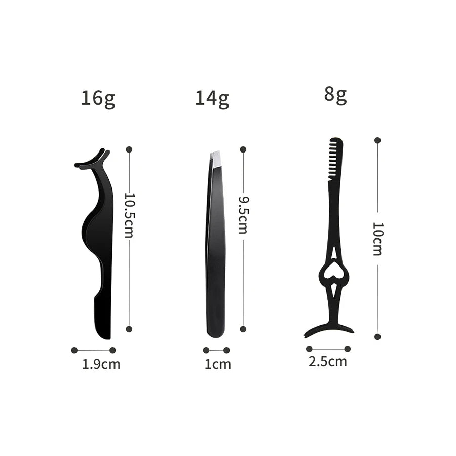 3-Piece Fake Eyelash Clip Comb & Tweezers Tool Set Eyelash Applicator Set PRIMED