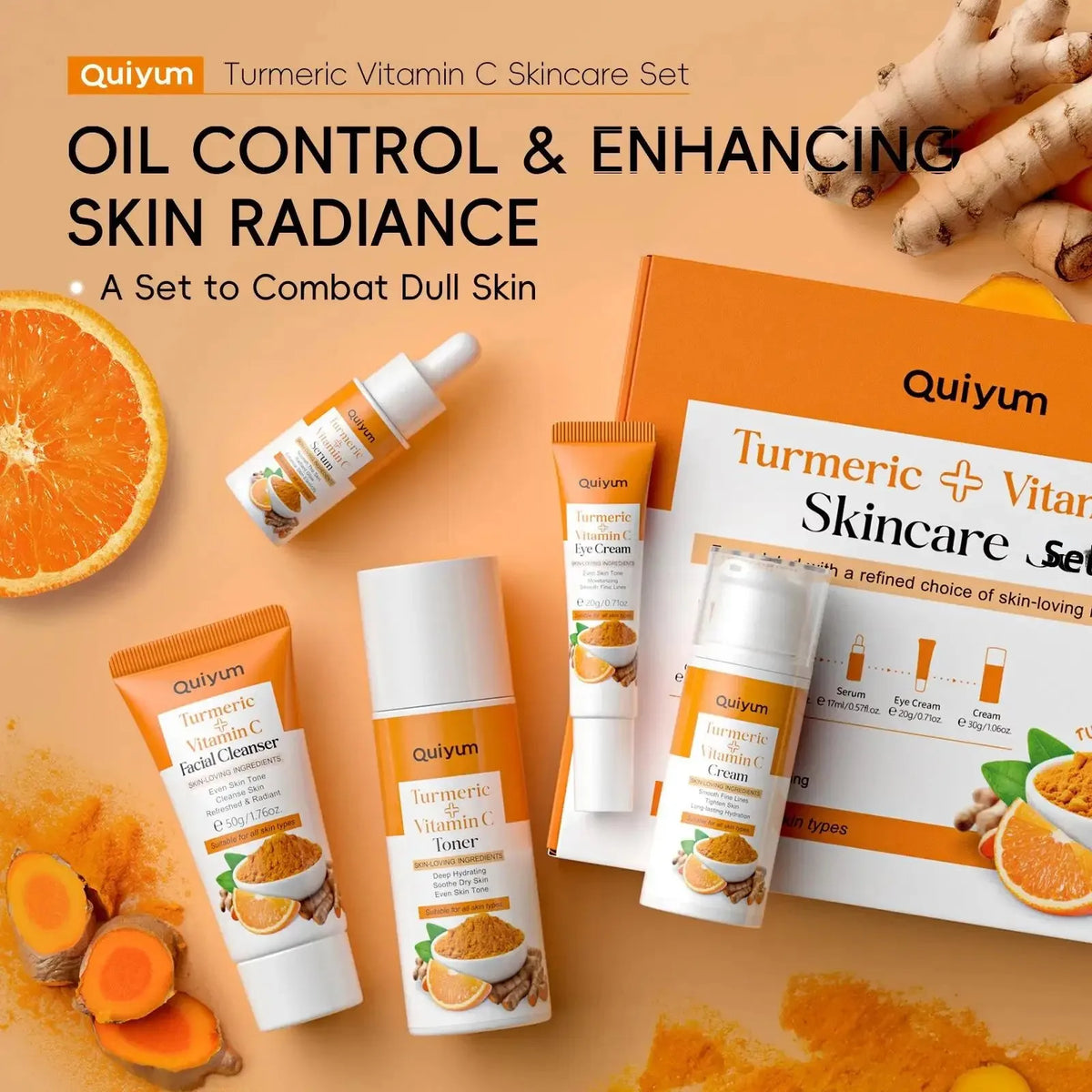 Vitamin C Turmeric 5-Piece Facial Skincare Set | Hydrating Kit