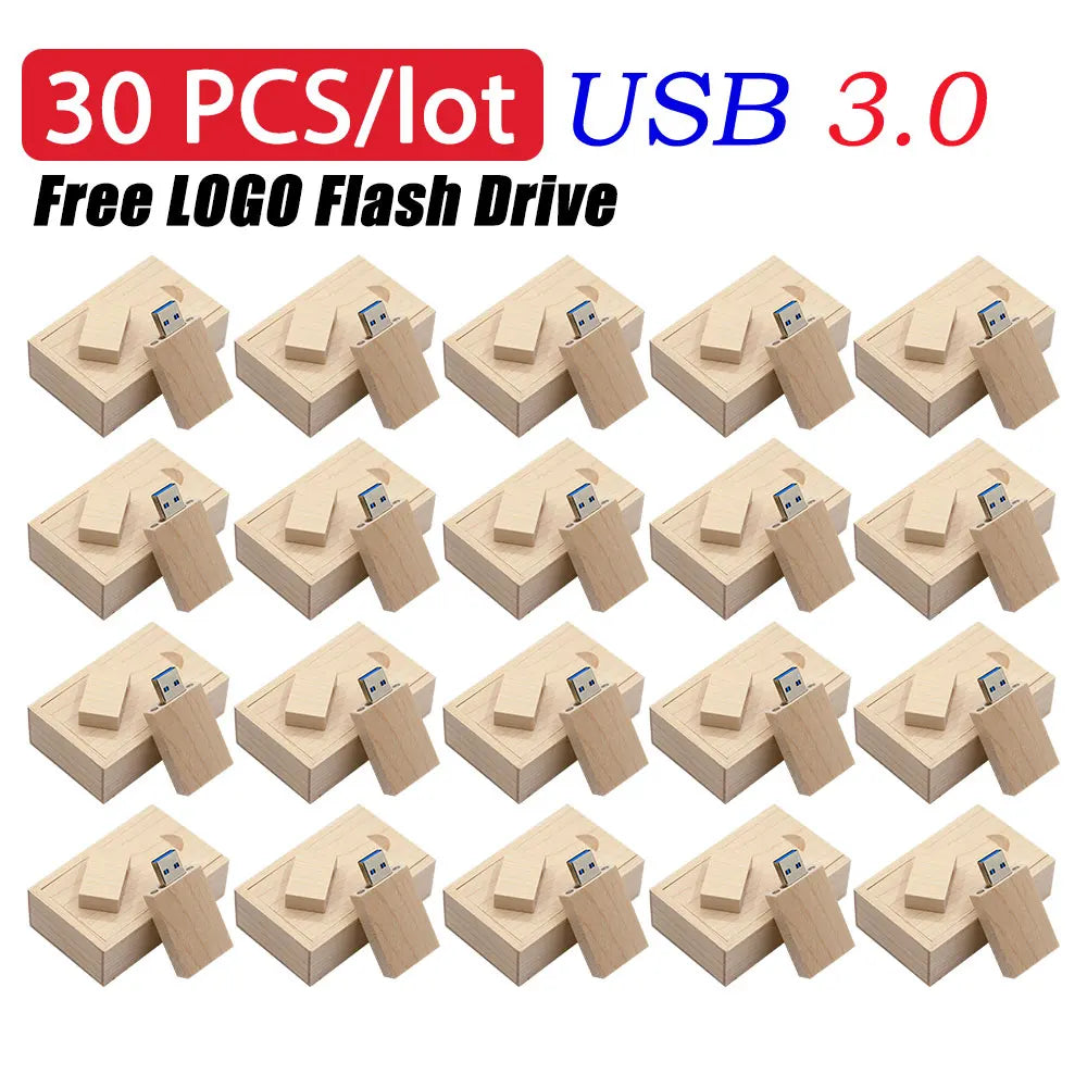 30-Pack Custom Logo Rose Wood USB 3.0 Flash Drives 4–32GB USB Flash Drive PRIMED 128 GB Maple-box