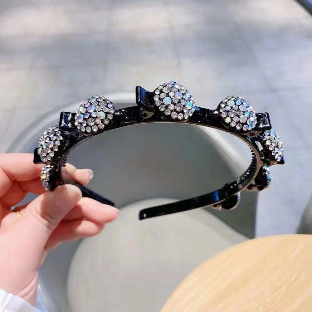 Rhinestone Crystal Double-Layer Clip Headband for Women