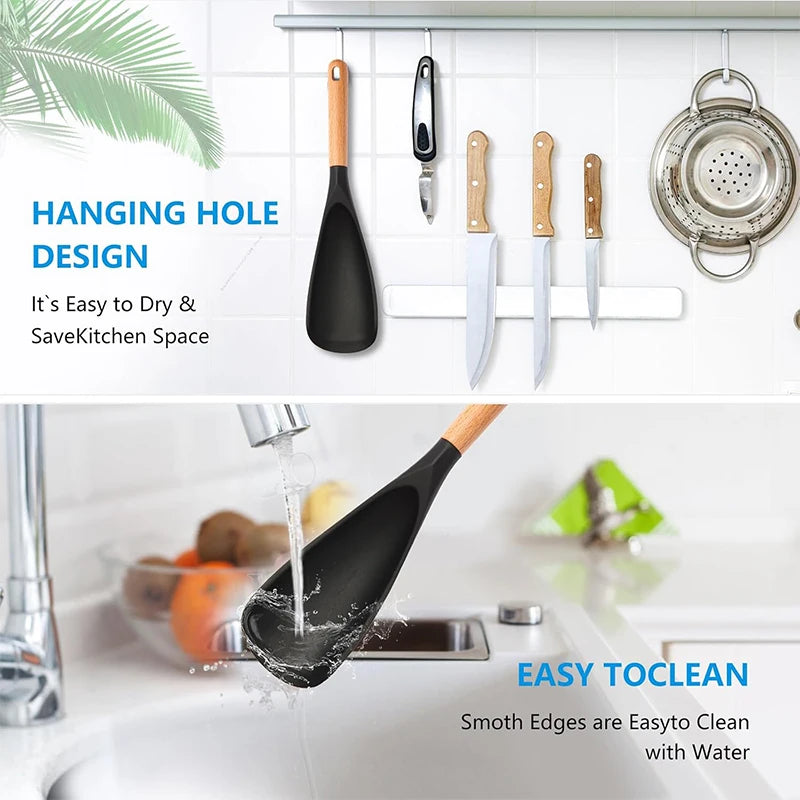 LMETJMA Silicone Cooking Spoon & Spatula – Nonstick Safe Silicone Kitchen Utensil PRIMED