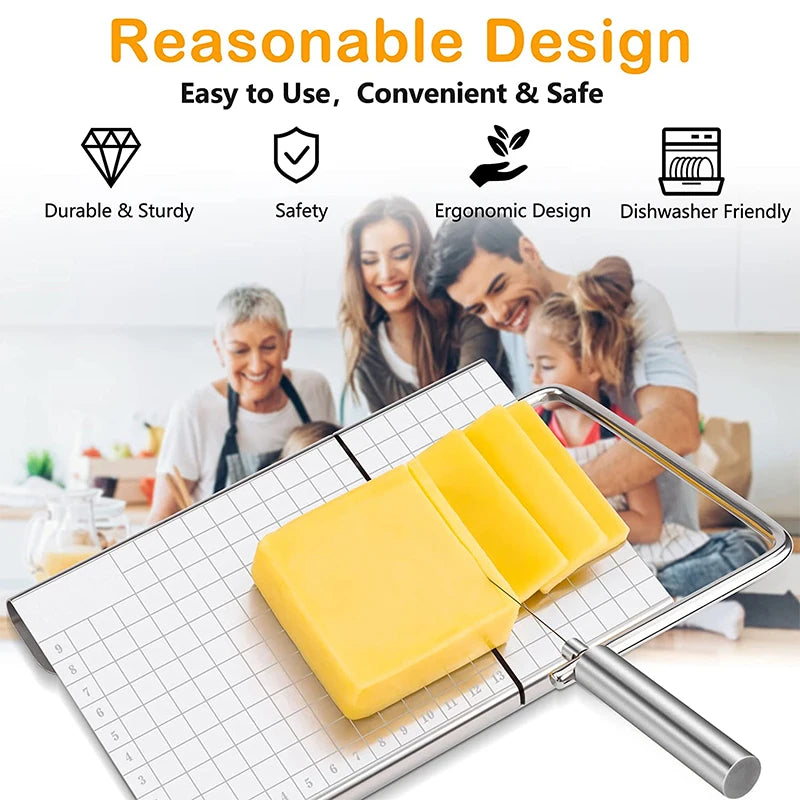 LMETJMA Adjustable Wire Cheese Slicer Board + 5 Replacement Wires Wire Cheese Slicer PRIMED