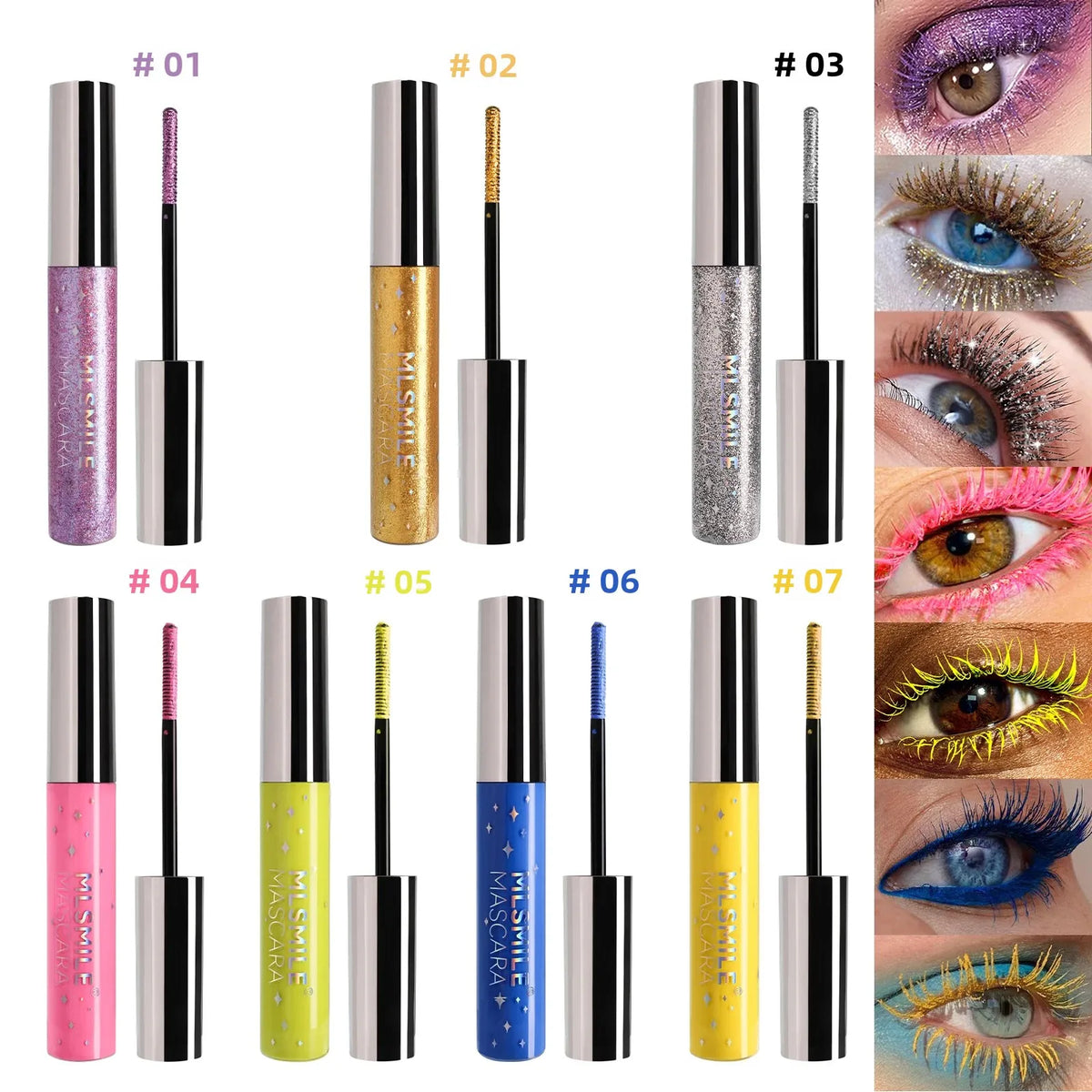 MLSMILE Glitter Pearlescent Mascara – Waterproof & Volumizing Glitter Mascara PRIMED