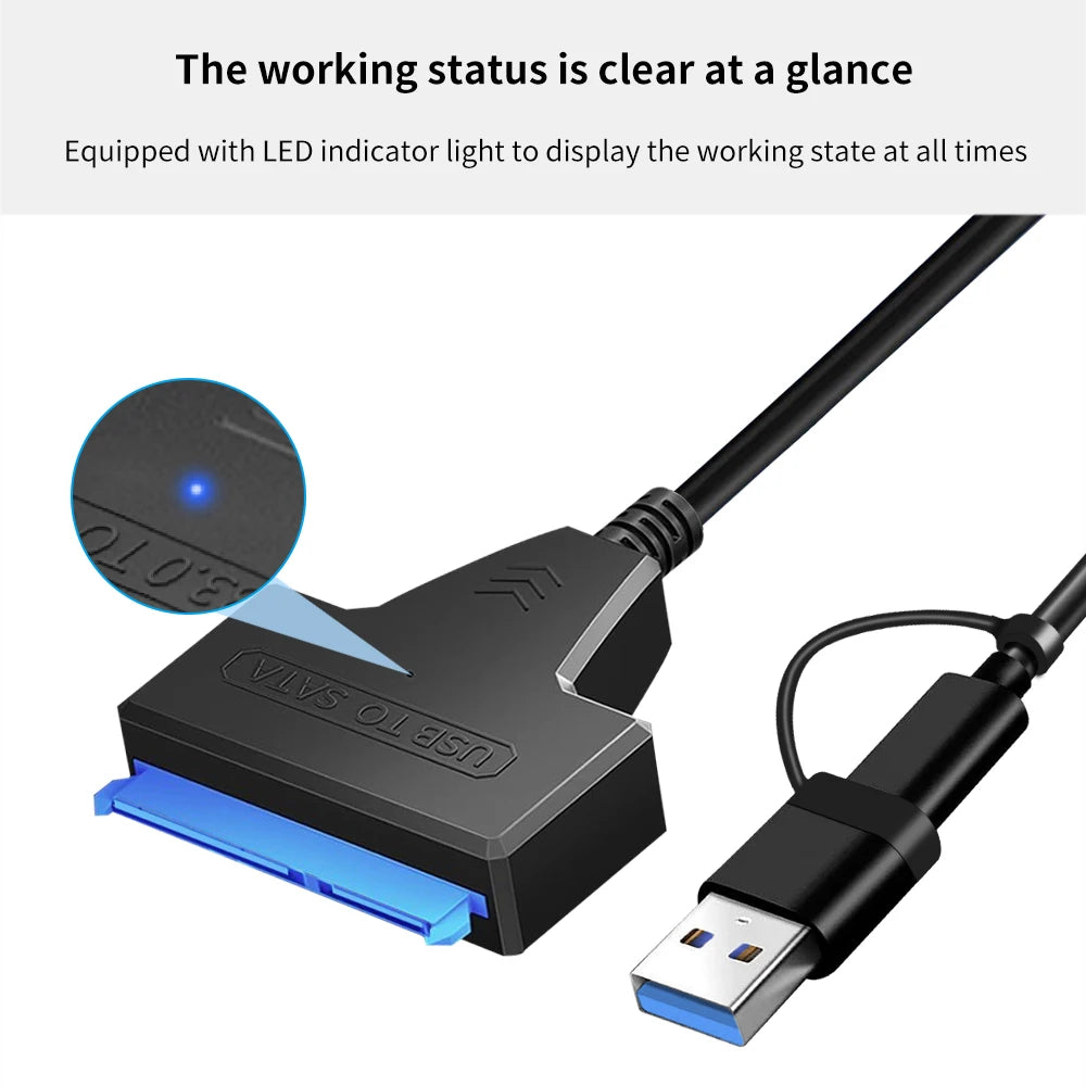 2-in-1 USB 3.0 & USB-C to SATA Cable for 2.5" HDD/SSD SATA Adapter Cable PRIMED