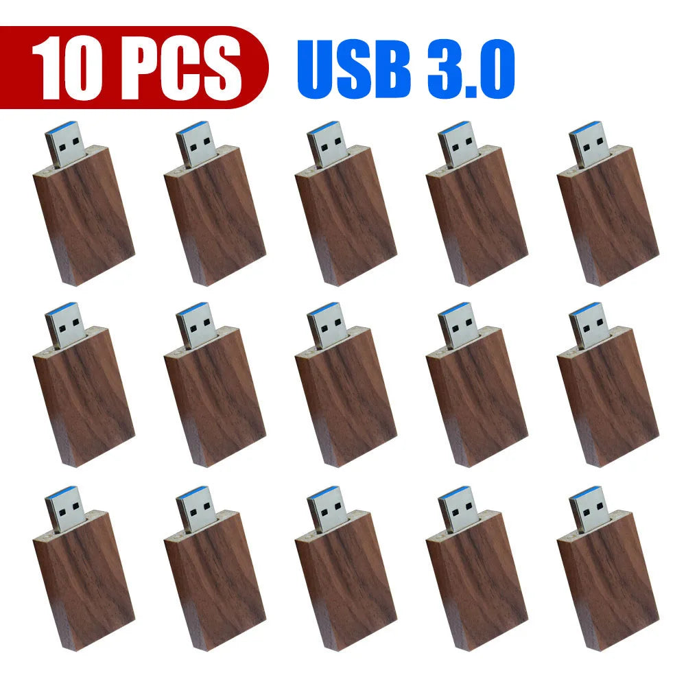 10-Pack Bamboo USB 3.0 Flash Drives | Free Custom Logo Engraved Custom USB Flash Drive PRIMED 4GB Walnut