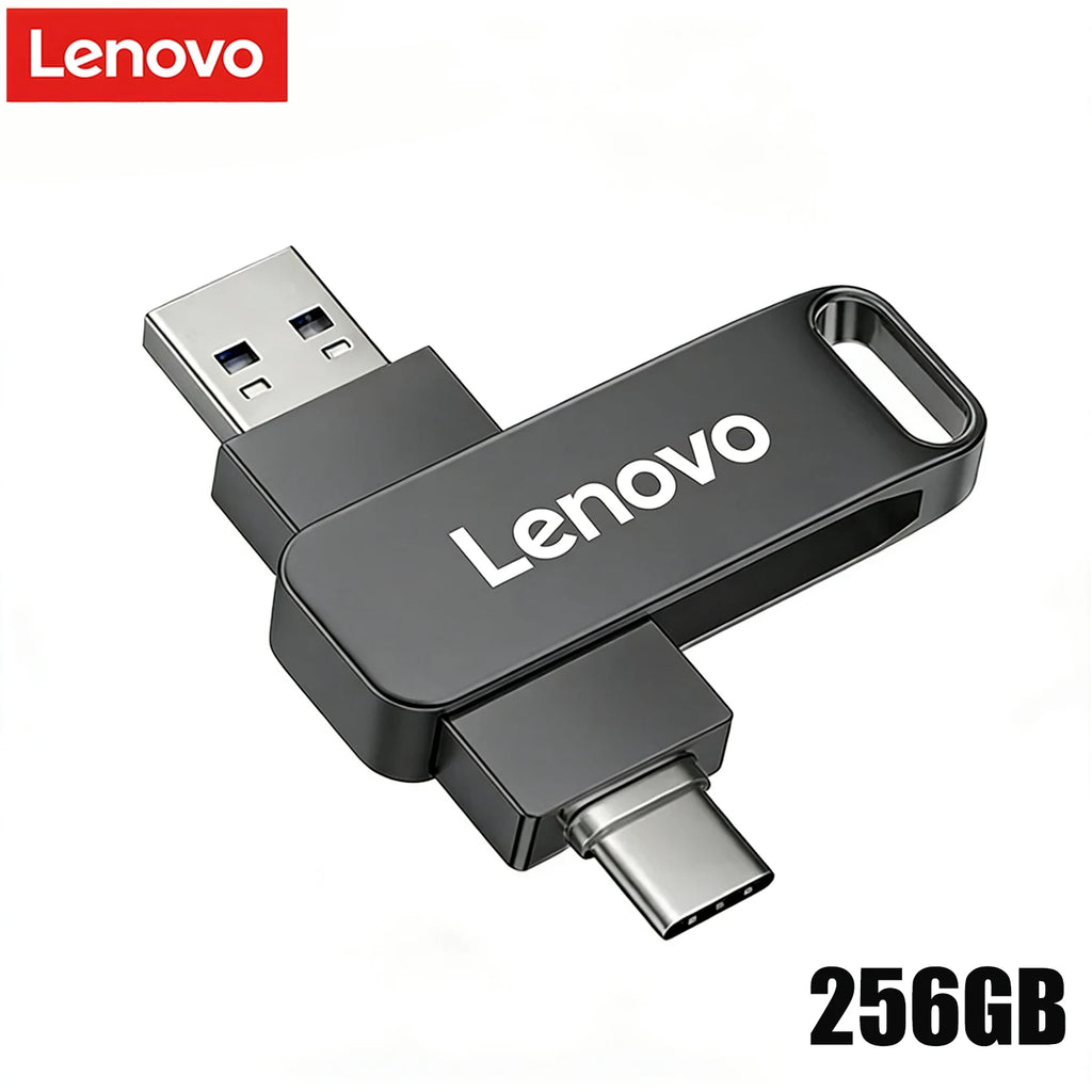 Lenovo OTG USB 3.2 Flash Drive 1TB 512GB Metal Type-C Pendrive USB Flash Drive PRIMED 256GB Black