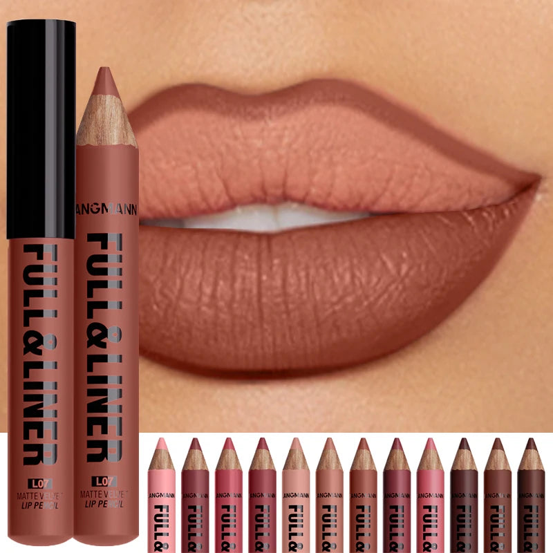 Wooden Matte Lip Liner Pencil – 12 Velvet Nude Shades