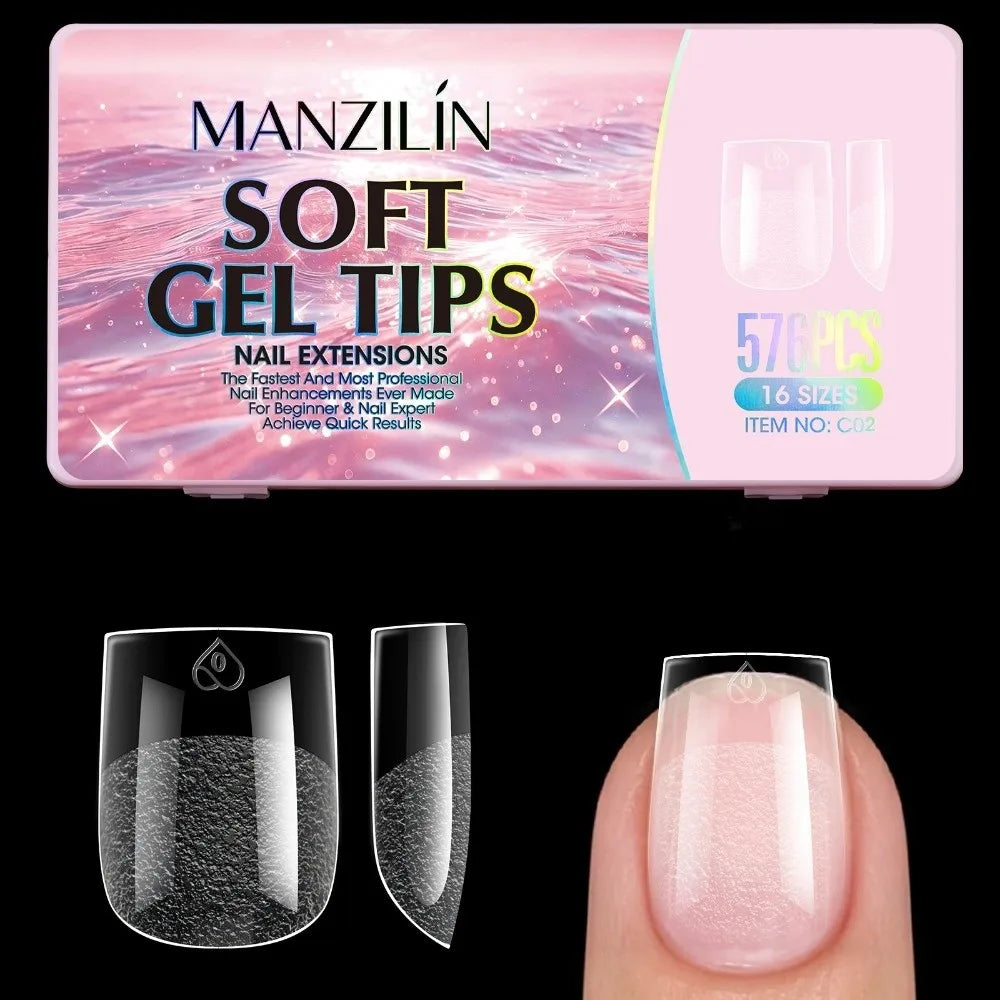 576Pcs Clear Press On Nail Tips | 16 Sizes Full Cover DIY Kit