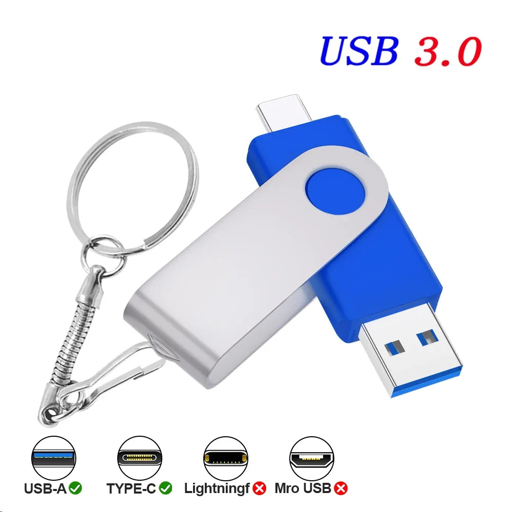 Type-C USB 3.0 Flash Drive 4GB–128GB | Custom Logo & Key Chain USB Flash Drive PRIMED 128 GB Blue China Mainland