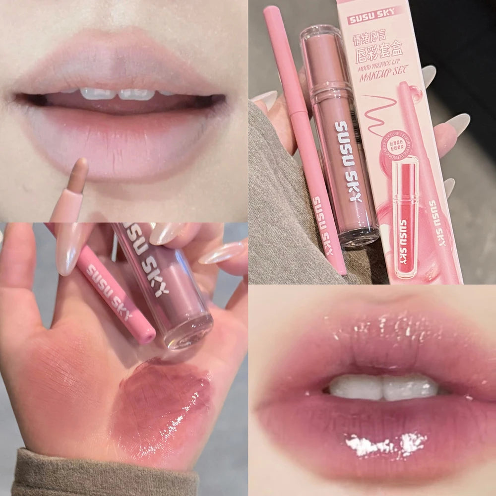 Matte Velvet Lip Gloss & Lipliner Set – 2 Pcs Nude Purple