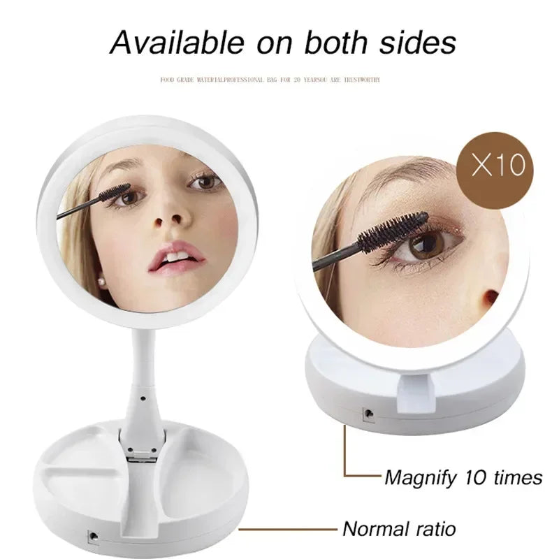 LED Lighted Folding Makeup Mirror – 1x/10x Magnifying, USB & Battery Lighted Makeup Mirror PRIMED
