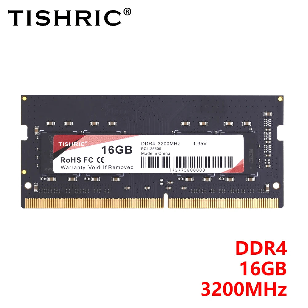 TISHRIC DDR4 3200MHz 16GB Laptop RAM Stick with Heat Sink Laptop RAM Stick PRIMED Black China Mainland