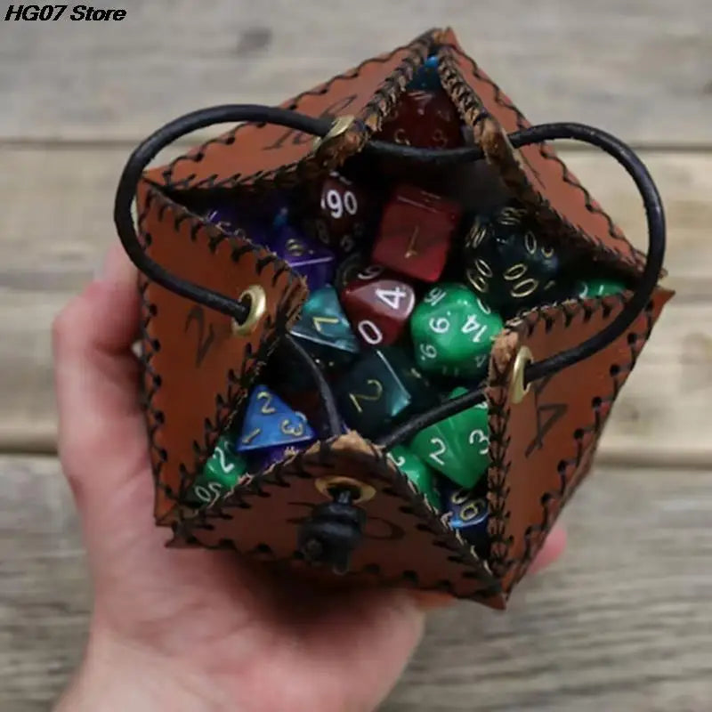 Leather Drawstring Dice Bag – D20 Polygonal Dice Pouch Dice Storage Bag PRIMED