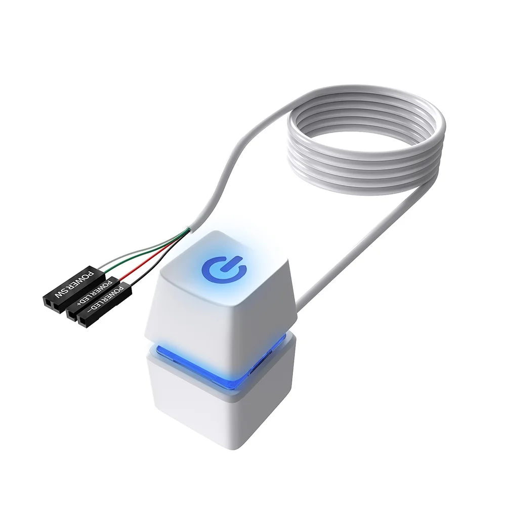 PC External Power Button Blue LED – Motherboard Switch Cable PC Power Switch PRIMED White-style A 1.8m